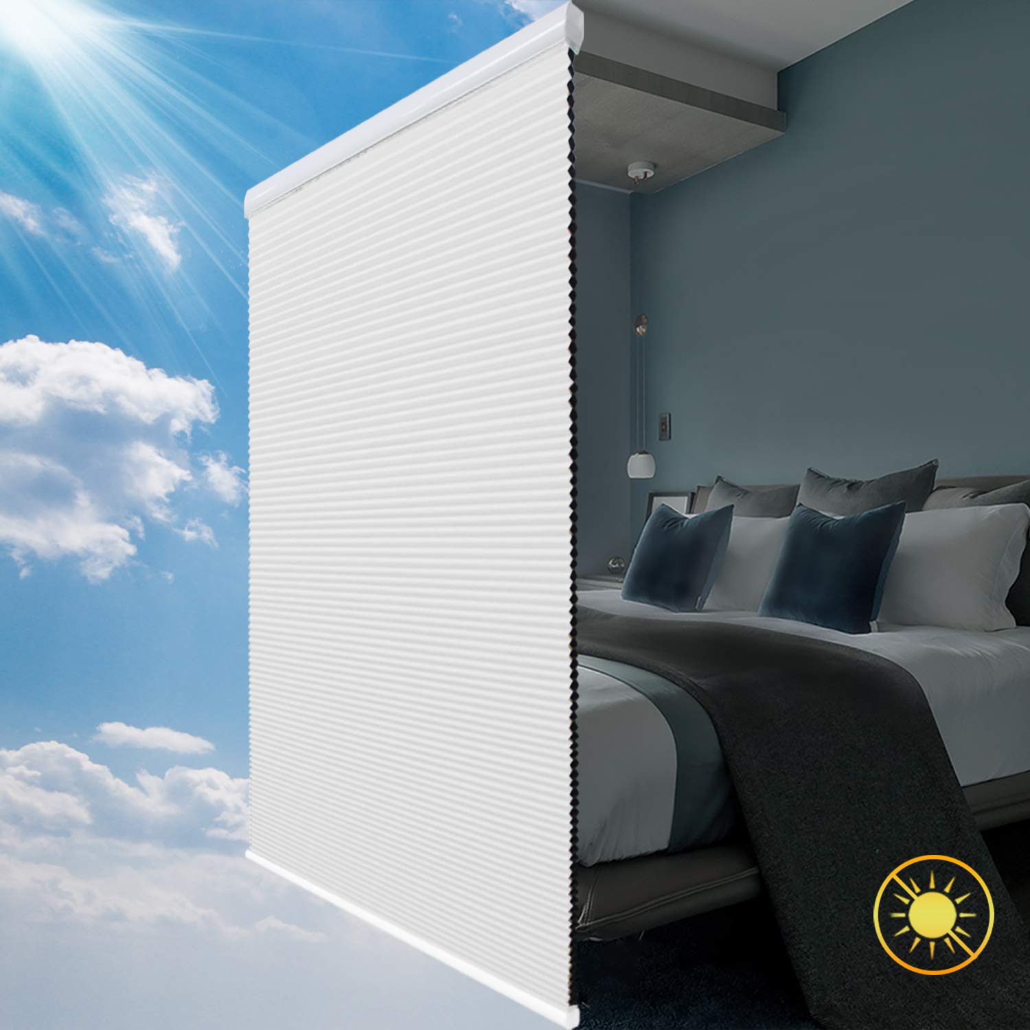 Cellular Shades Cordless Blackout Honeycomb Blinds Fabric Window Shades White(Blackout), 34'' W X 36'' H